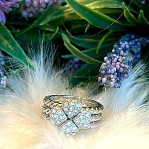 Premier Designs 4 hearts/Lucky clover 3 rings silver rope crystal rare Retired